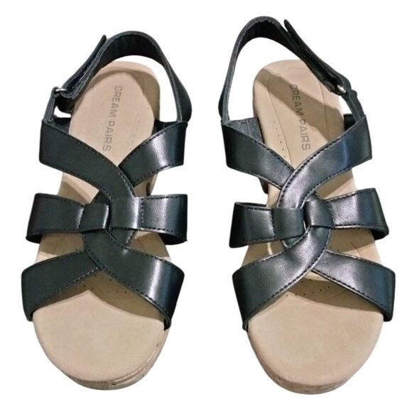 Dream Pairs Womens Black Faux Leather Espadrille Platform Wedges Size 8 - Picture 4 of 12